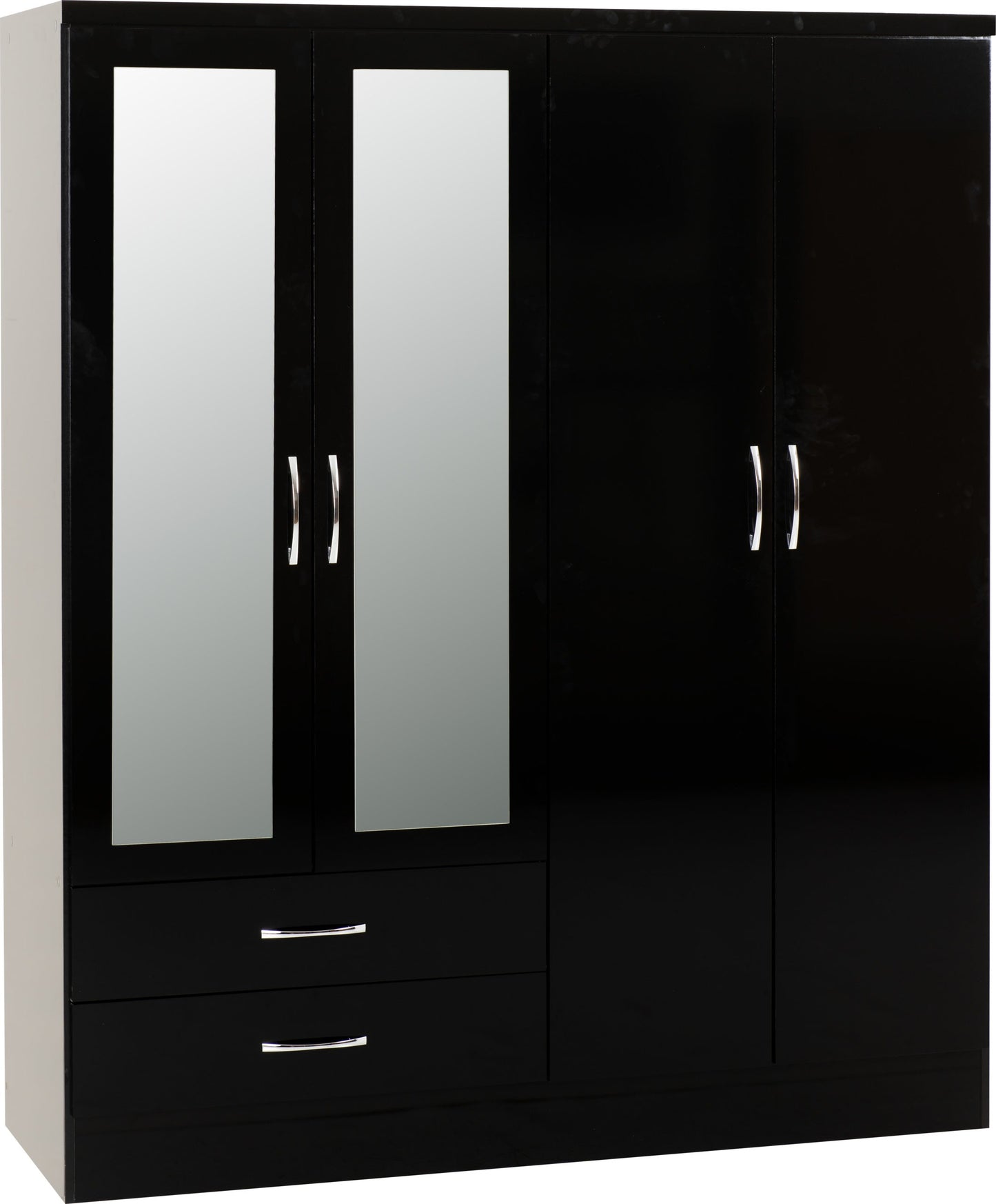 Nevada 4 Door 2 Drawer Wardrobe - Black Gloss