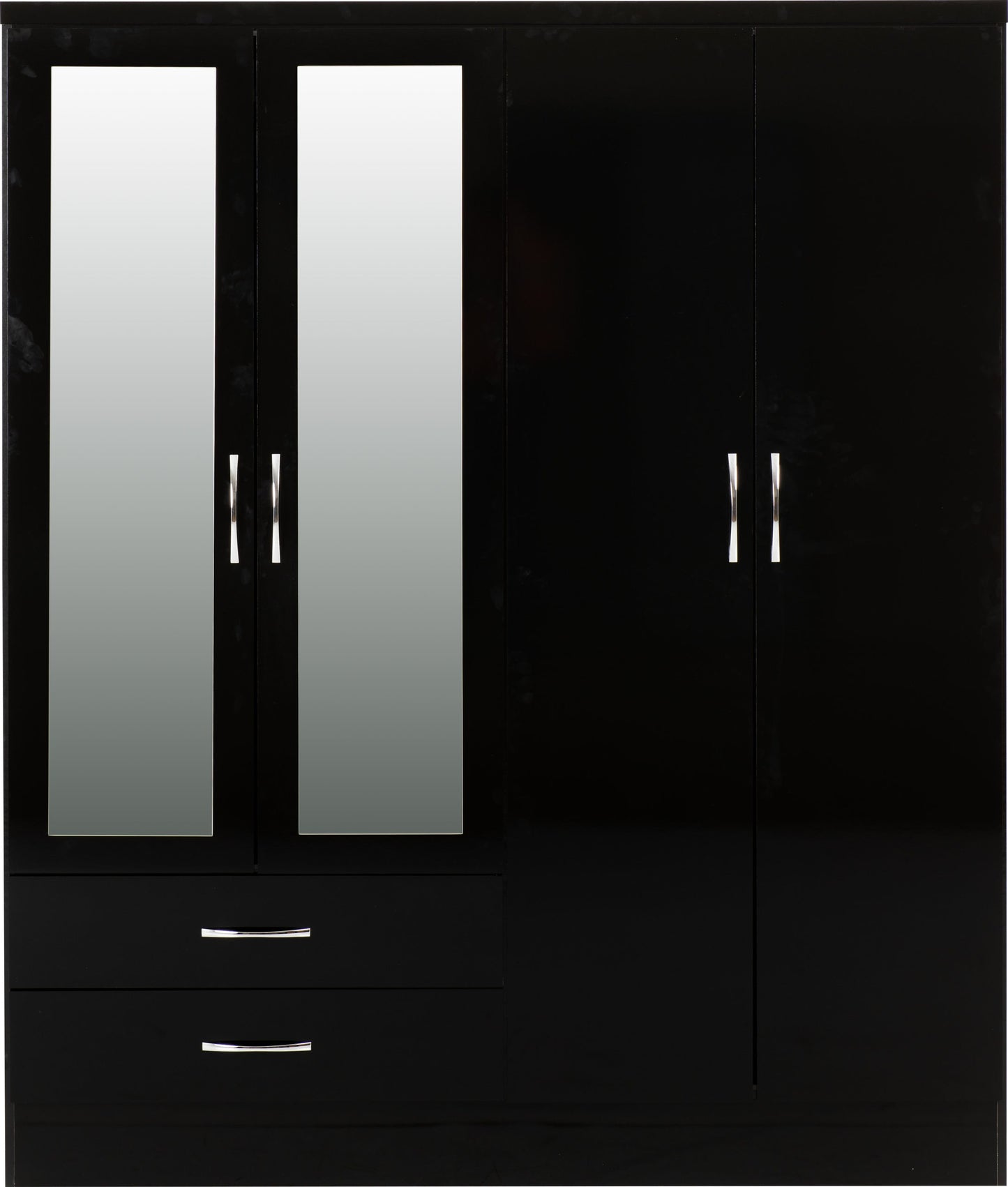 Nevada 4 Door 2 Drawer Wardrobe - Black Gloss