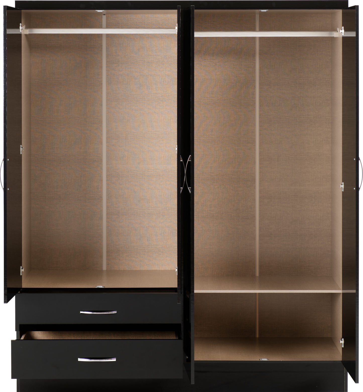 Nevada 4 Door 2 Drawer Wardrobe - Black Gloss