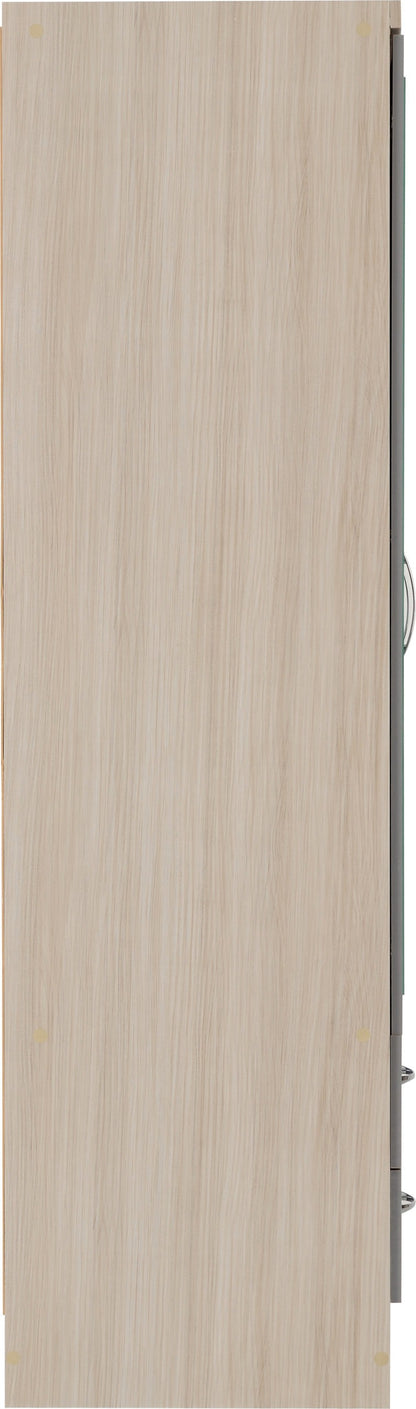 Nevada 4 Door 2 Drawer Wardrobe - Grey Gloss/Light Oak Effect Veneer