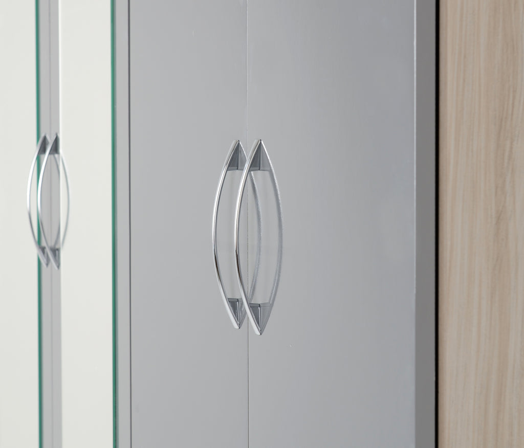 Nevada 4 Door 2 Drawer Wardrobe - Grey Gloss/Light Oak Effect Veneer