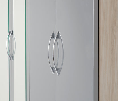 Nevada 4 Door 2 Drawer Wardrobe - Grey Gloss/Light Oak Effect Veneer