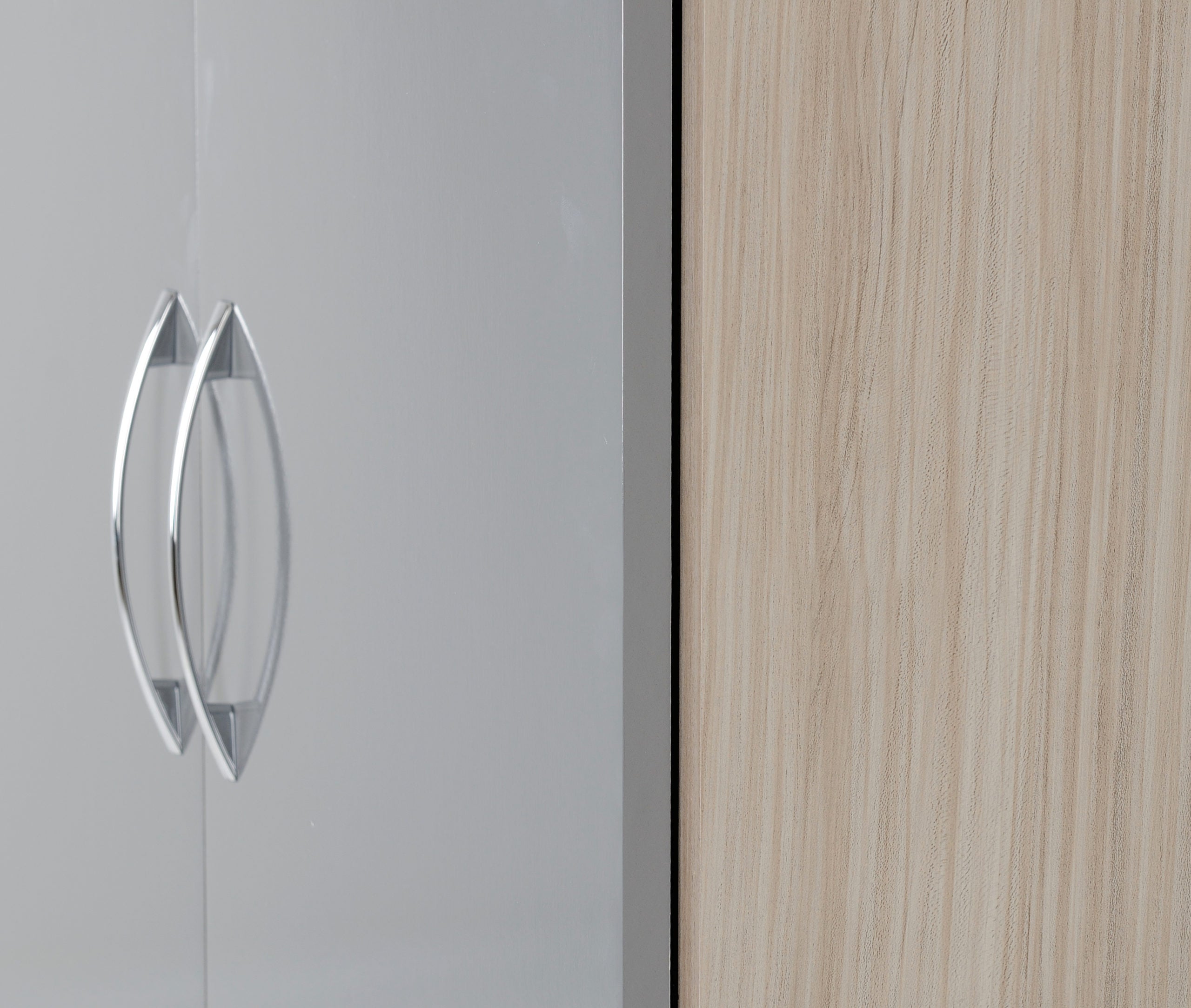 Nevada 4 Door 2 Drawer Wardrobe - Grey Gloss/Light Oak Effect Veneer