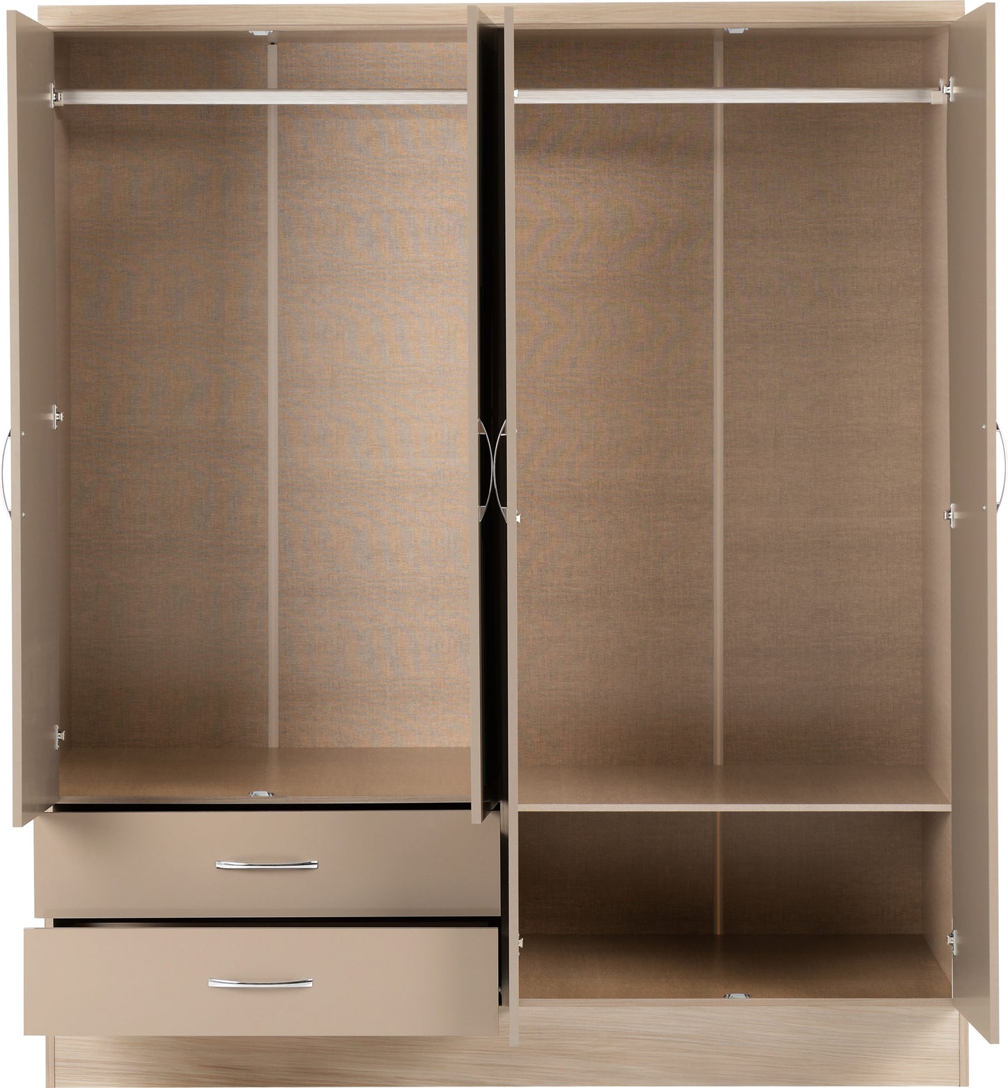 Nevada 4 Door 2 Drawer Wardrobe - Oyster Gloss/Light Oak Effect Veneer