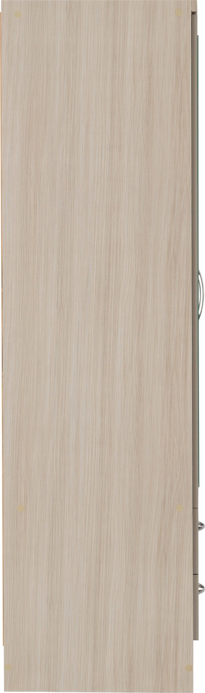 Nevada 4 Door 2 Drawer Wardrobe - Oyster Gloss/Light Oak Effect Veneer