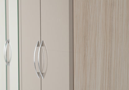 Nevada 4 Door 2 Drawer Wardrobe - Oyster Gloss/Light Oak Effect Veneer