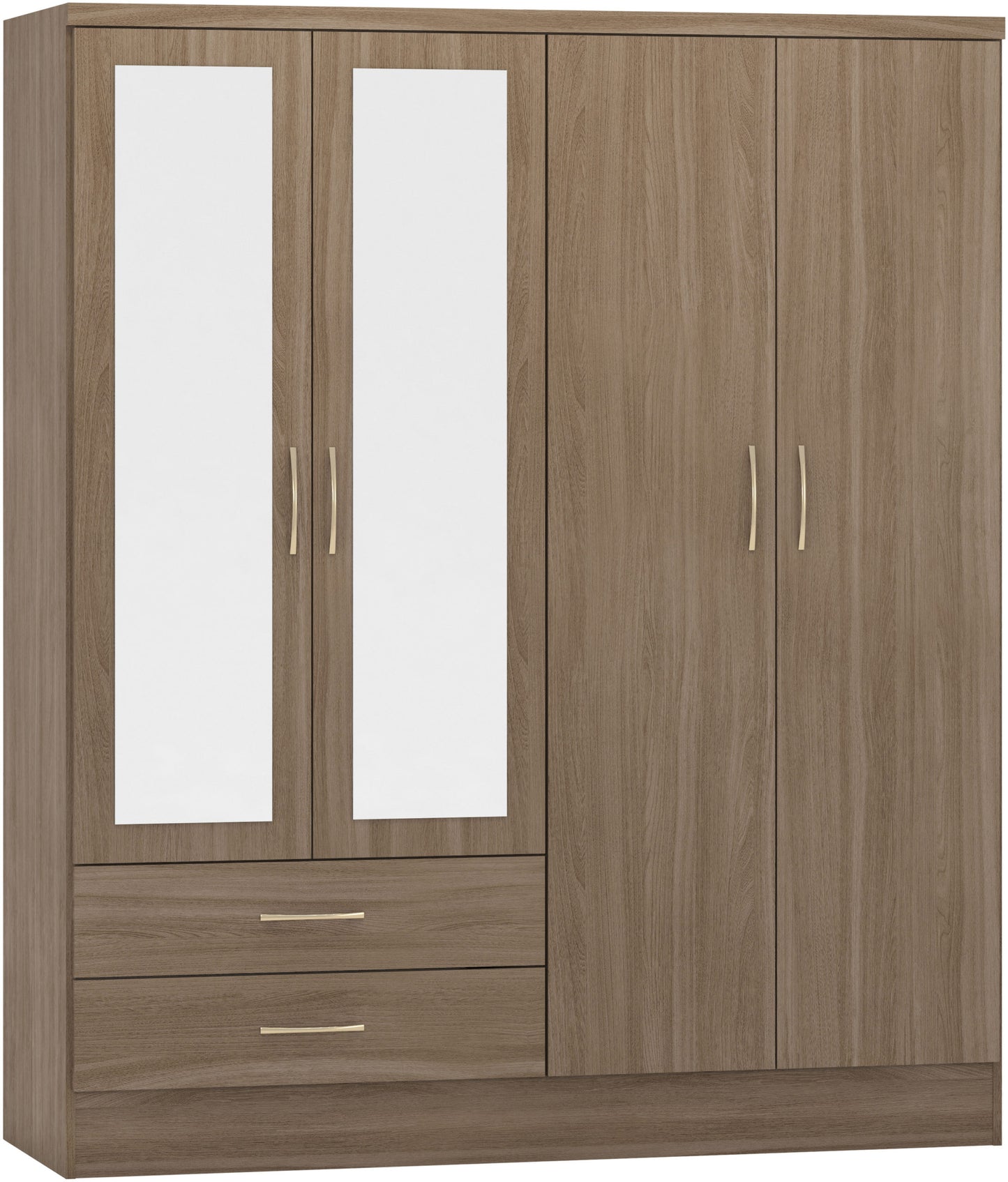 Nevada 4 Door 2 Drawer Wardrobe - Rustic Oak Effect
