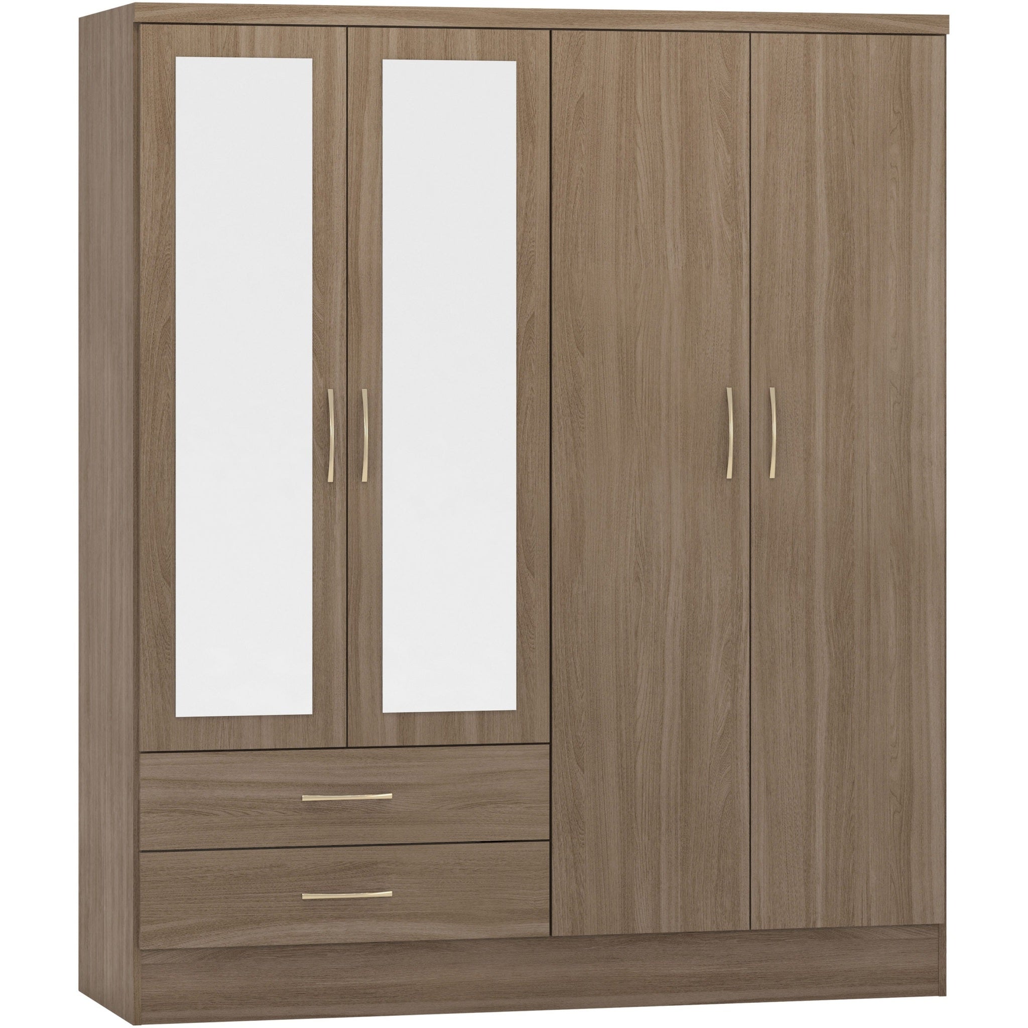 Nevada 4 Door 2 Drawer Wardrobe - Rustic Oak Effect