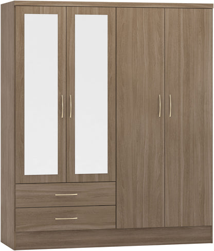 Nevada 4 Door 2 Drawer Wardrobe - Rustic Oak Effect