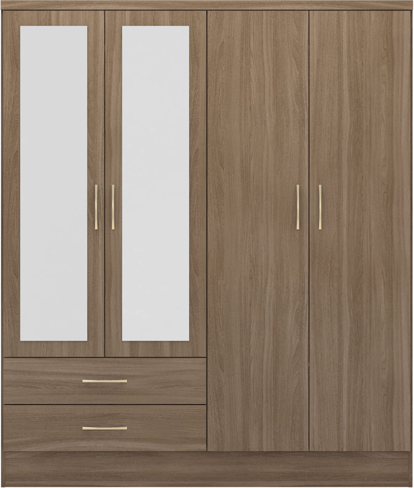 Nevada 4 Door 2 Drawer Wardrobe - Rustic Oak Effect