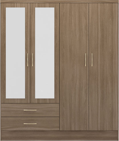 Nevada 4 Door 2 Drawer Wardrobe - Rustic Oak Effect