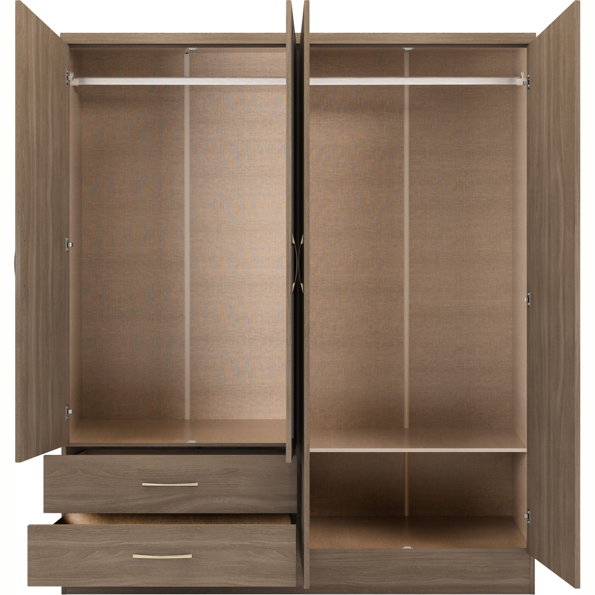 Nevada 4 Door 2 Drawer Wardrobe - Rustic Oak Effect