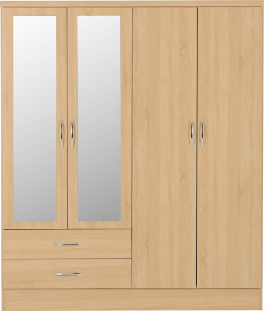 Nevada 4 Door 2 Drawer Wardrobe - Sonoma Oak Effect
