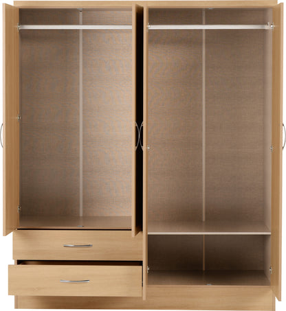 Nevada 4 Door 2 Drawer Wardrobe - Sonoma Oak Effect