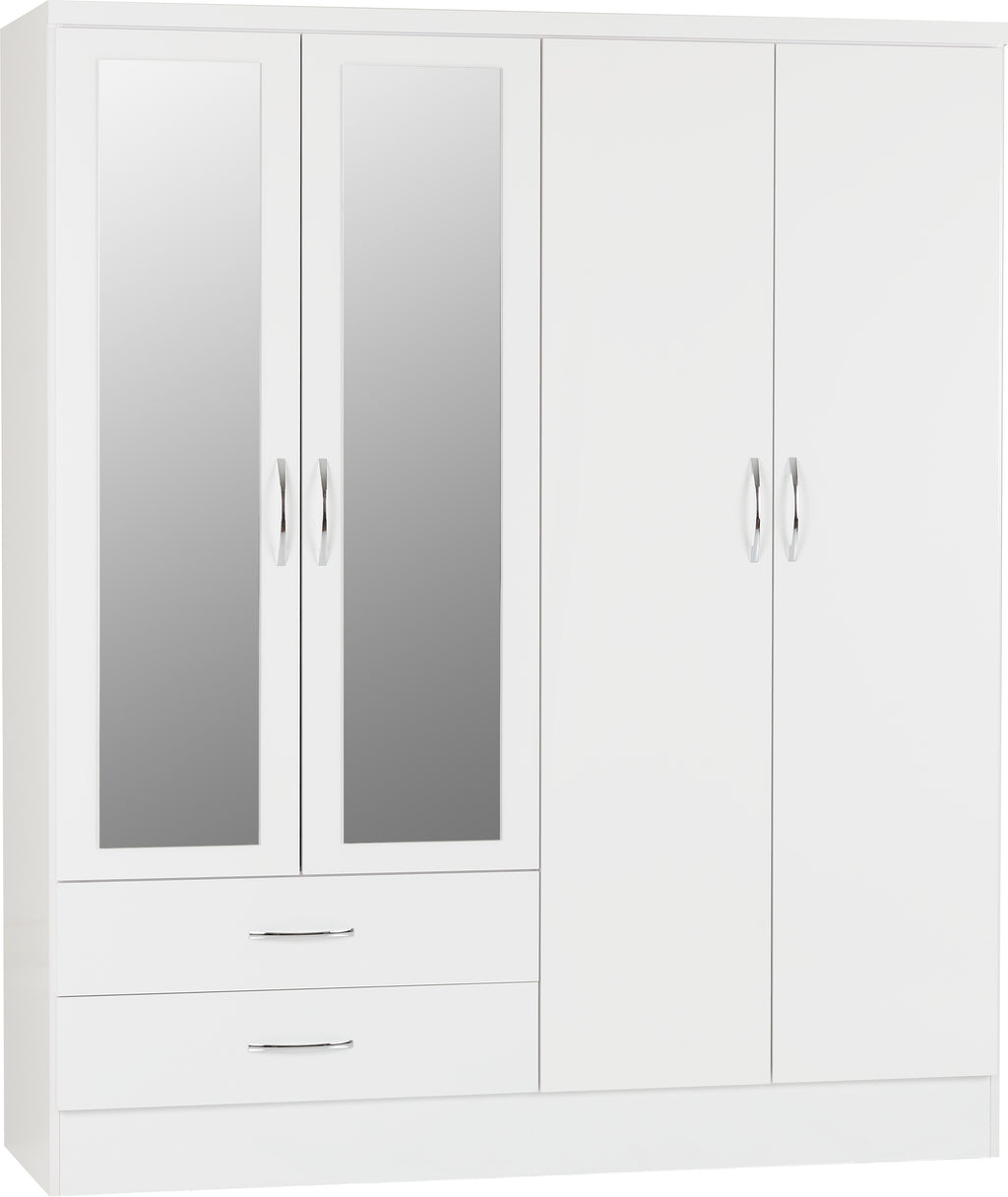 Nevada 4 Door 2 Drawer Wardrobe - White Gloss