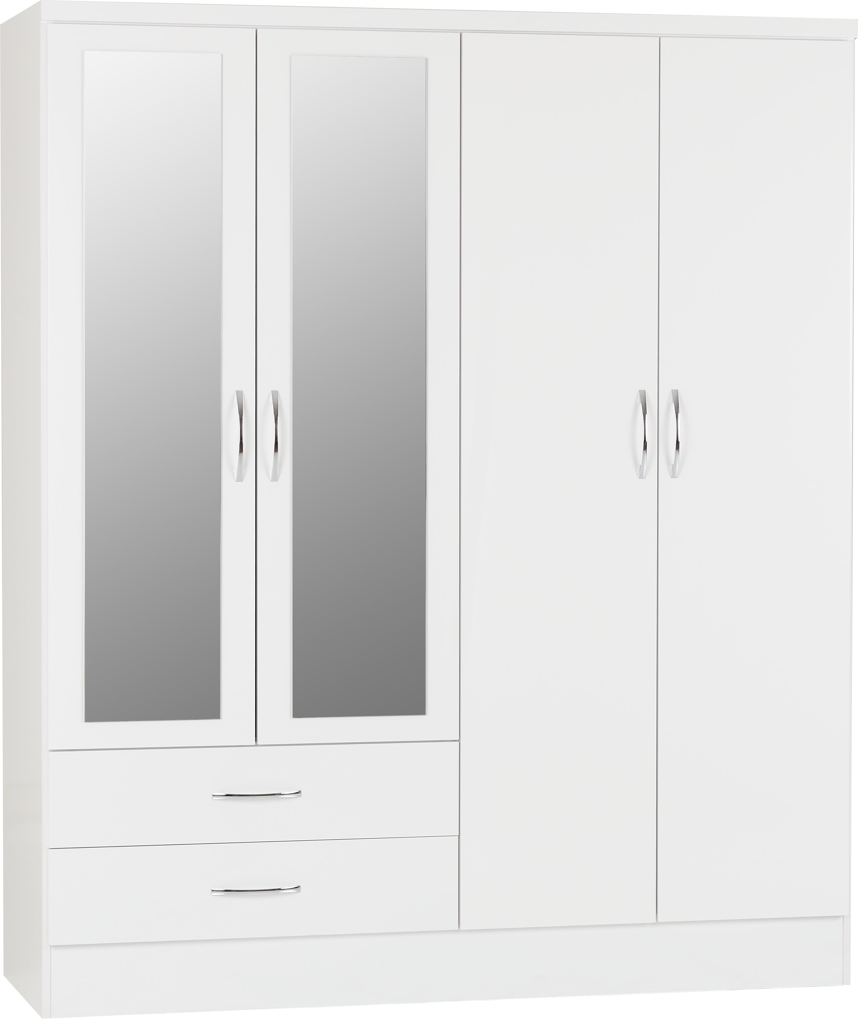 Nevada 4 Door 2 Drawer Wardrobe - White Gloss