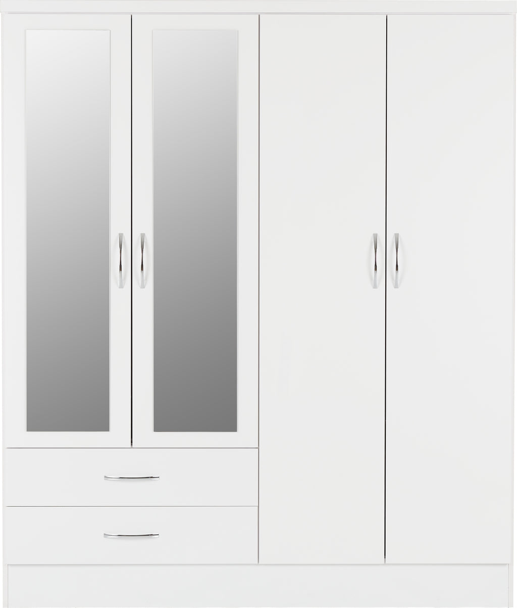 Nevada 4 Door 2 Drawer Wardrobe - White Gloss