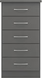 Nevada 5 Drawer Narrow Chest - 3D Effect Grey