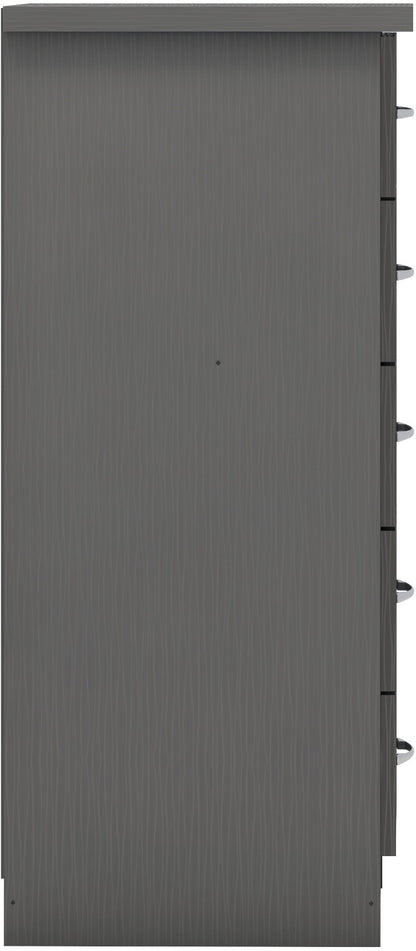 Nevada 5 Drawer Narrow Chest - 3D Effect Grey