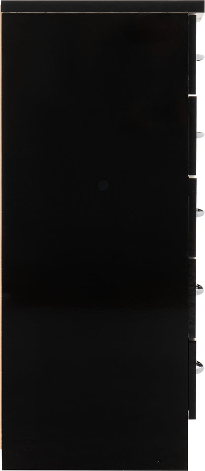 Nevada 5 Drawer Narrow Chest - Black Gloss