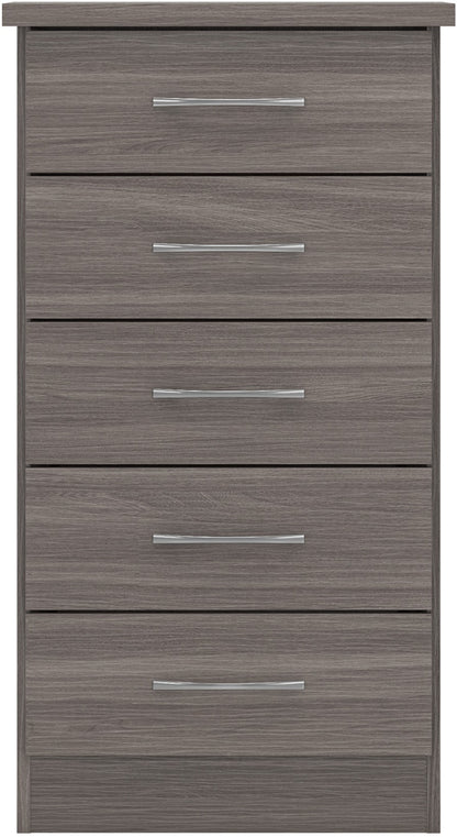 Nevada 5 Drawer Narrow Chest - Black Wood Grain
