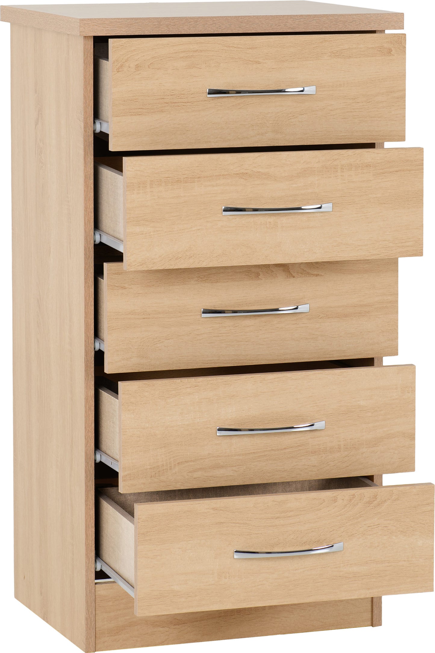 Nevada 5 Drawer Narrow Chest - Sonoma Oak Effect