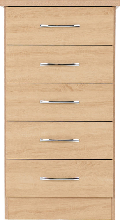 Nevada 5 Drawer Narrow Chest - Sonoma Oak Effect