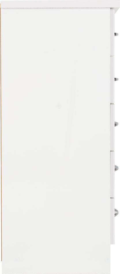 Nevada 5 Drawer Narrow Chest - White Gloss
