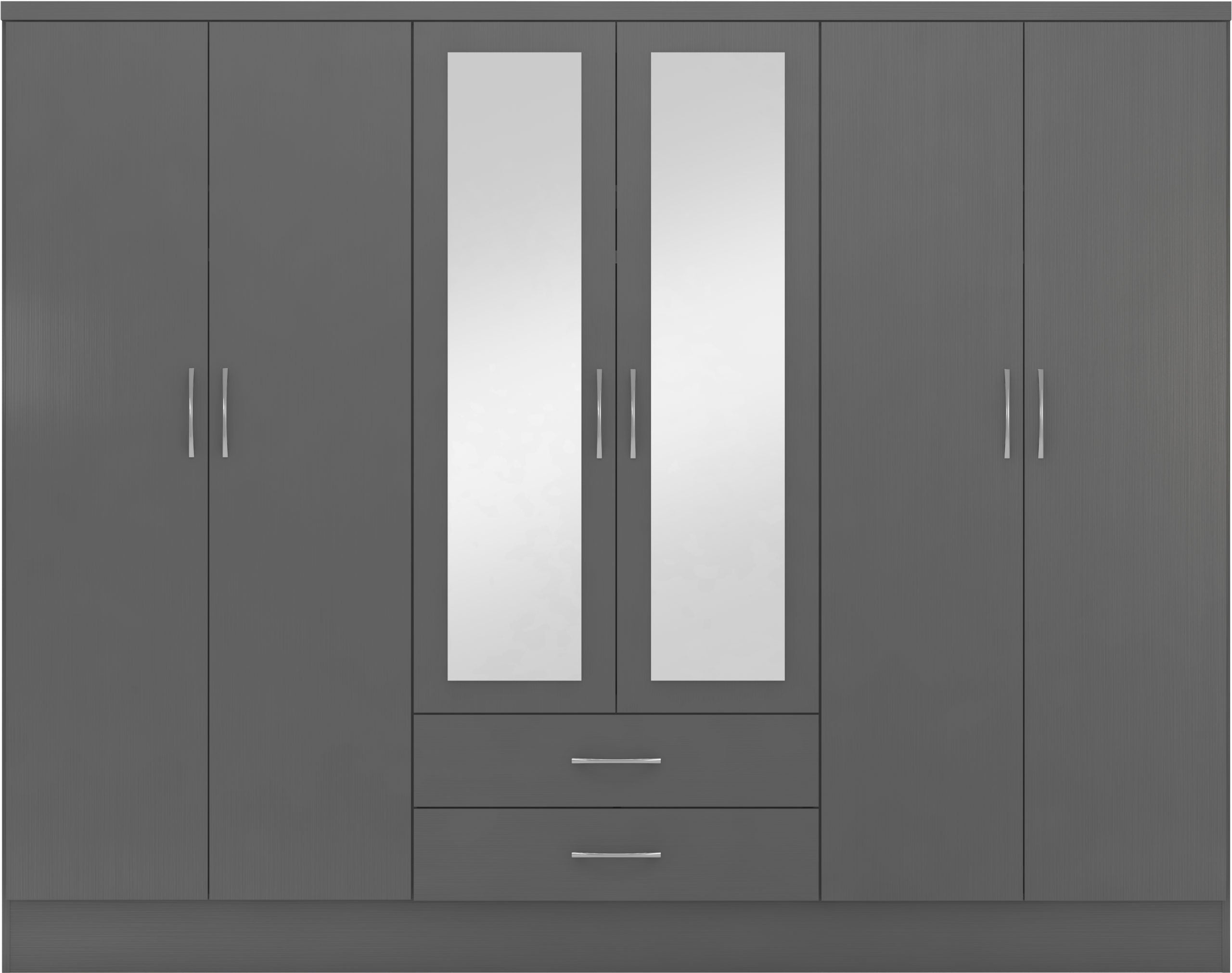 Nevada 6 Door 2 Drawer Wardrobe - 3D Effect Grey