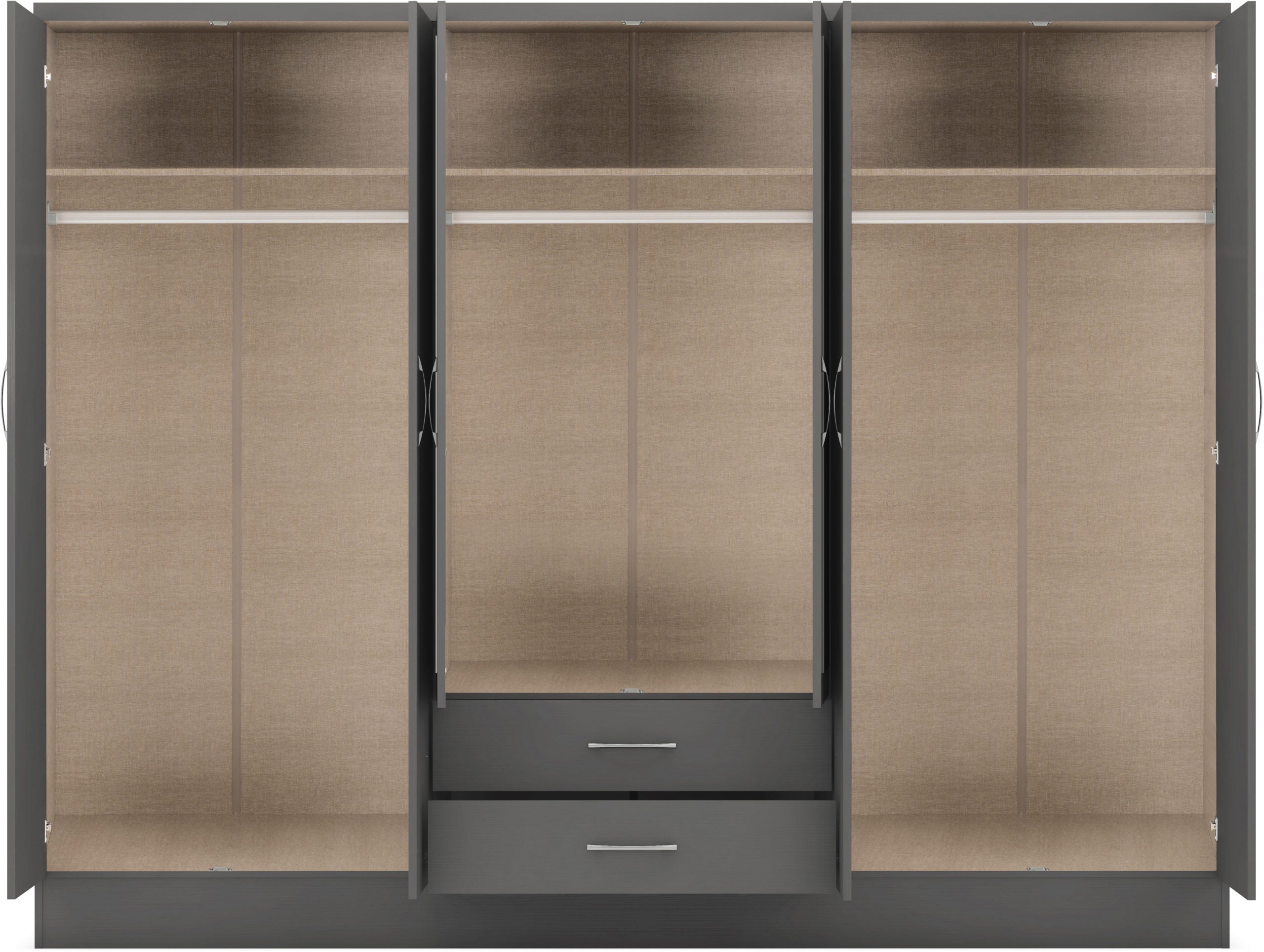 Nevada 6 Door 2 Drawer Wardrobe - 3D Effect Grey