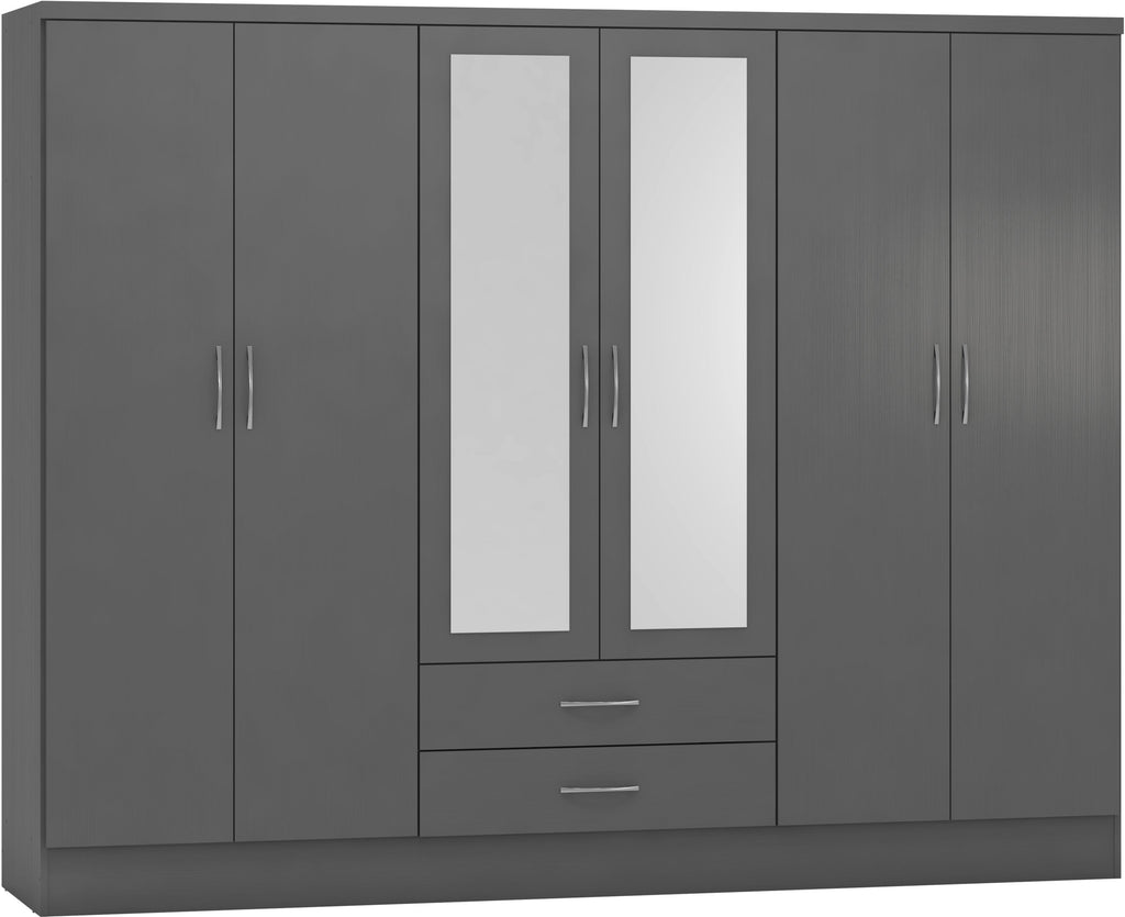 Nevada 6 Door 2 Drawer Wardrobe - 3D Effect Grey