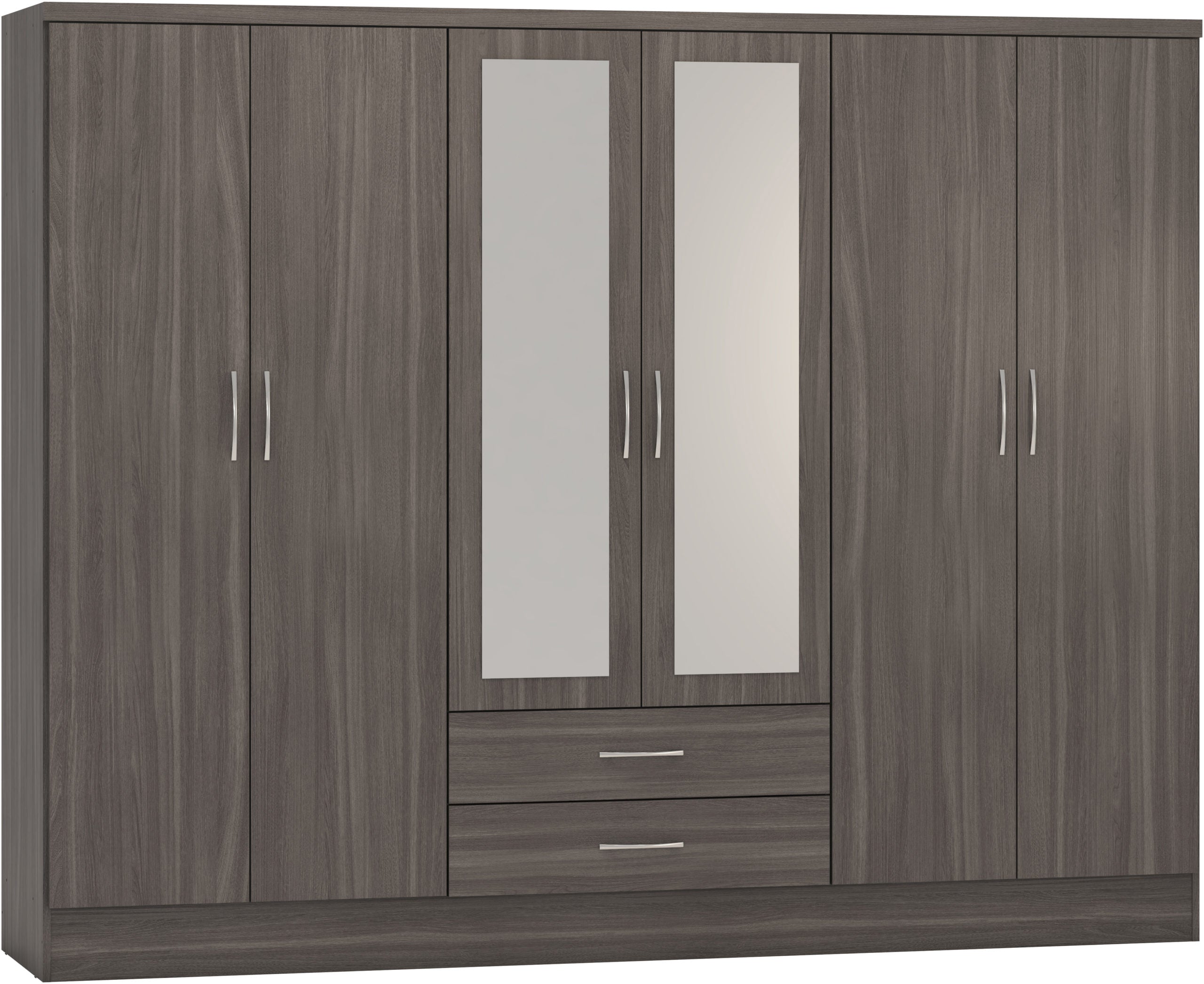 Nevada 6 Door 2 Drawer Wardrobe - Black Wood Grain