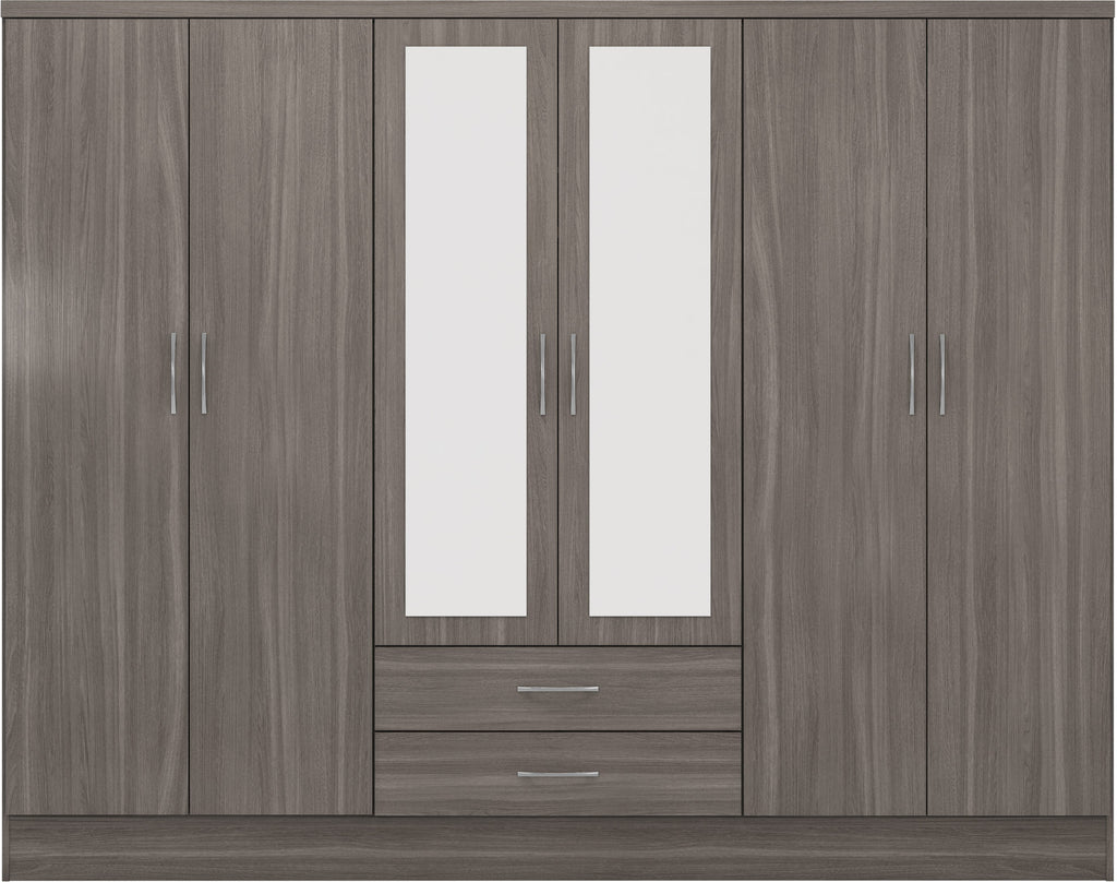 Nevada 6 Door 2 Drawer Wardrobe - Black Wood Grain