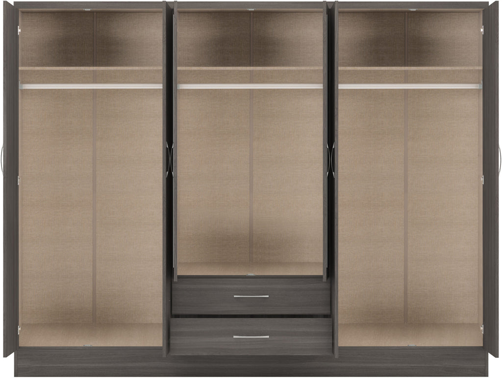 Nevada 6 Door 2 Drawer Wardrobe - Black Wood Grain