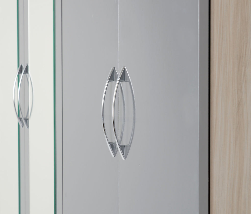 Nevada 6 Door 2 Drawer Wardrobe - Grey Gloss/Light Oak Effect Veneer