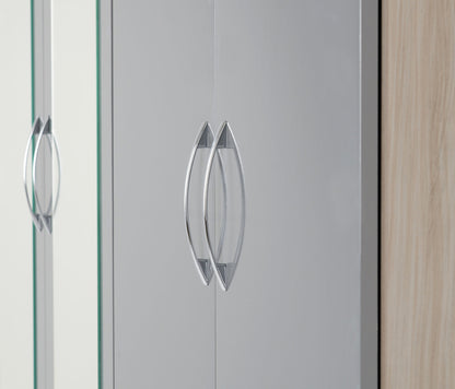 Nevada 6 Door 2 Drawer Wardrobe - Grey Gloss/Light Oak Effect Veneer
