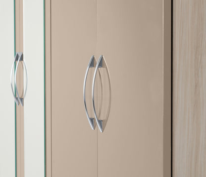 Nevada 6 Door 2 Drawer Wardrobe - Oyster Gloss/Light Oak Effect Veneer