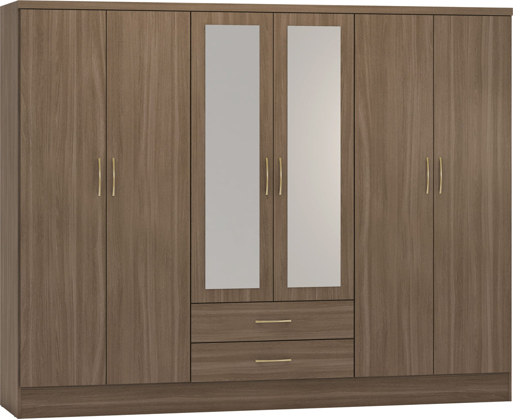 Nevada 6 Door 2 Drawer Wardrobe - Rustic Oak Effect