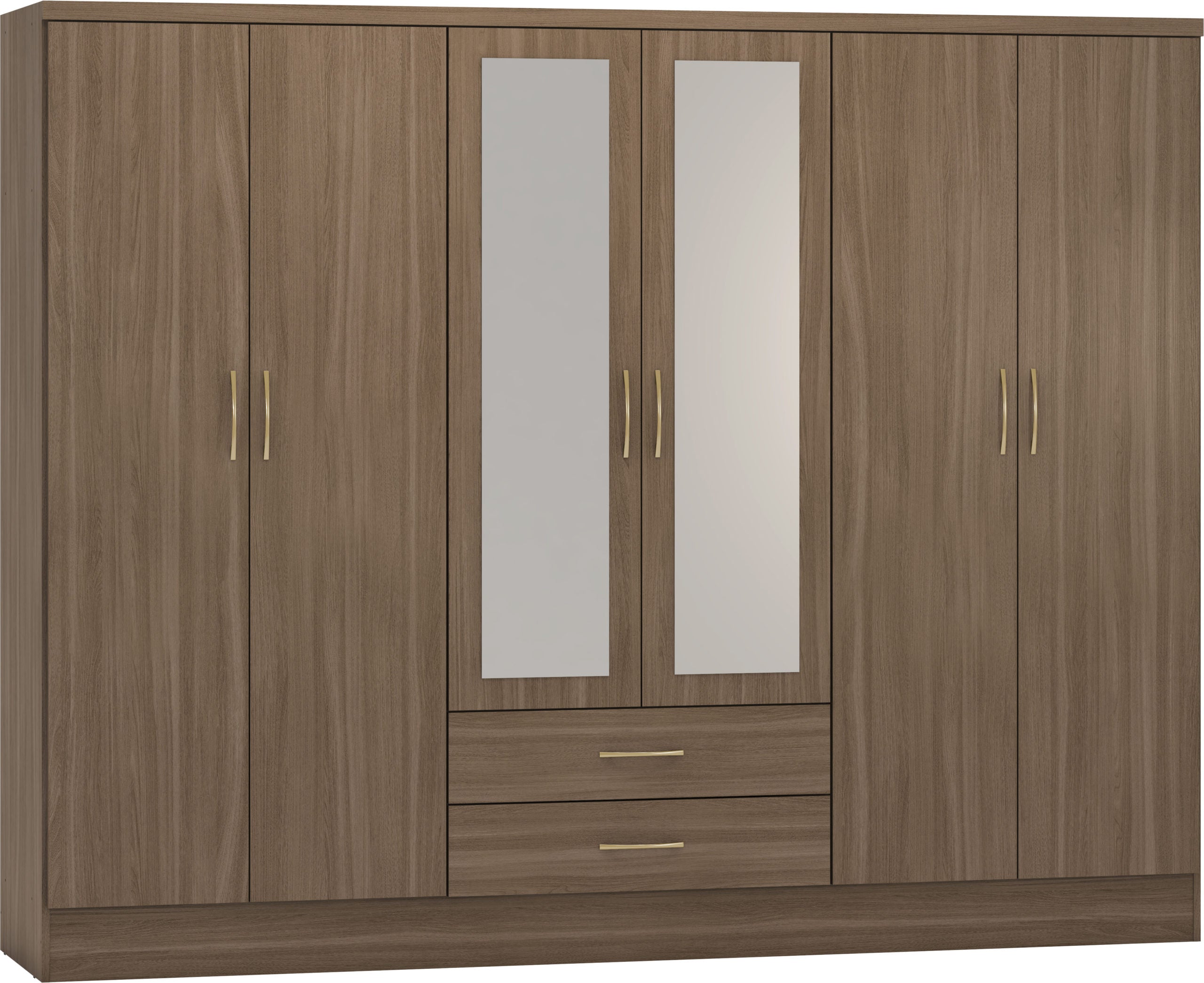 Nevada 6 Door 2 Drawer Wardrobe - Rustic Oak Effect