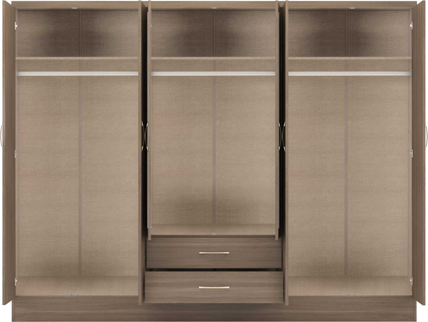 Nevada 6 Door 2 Drawer Wardrobe - Rustic Oak Effect