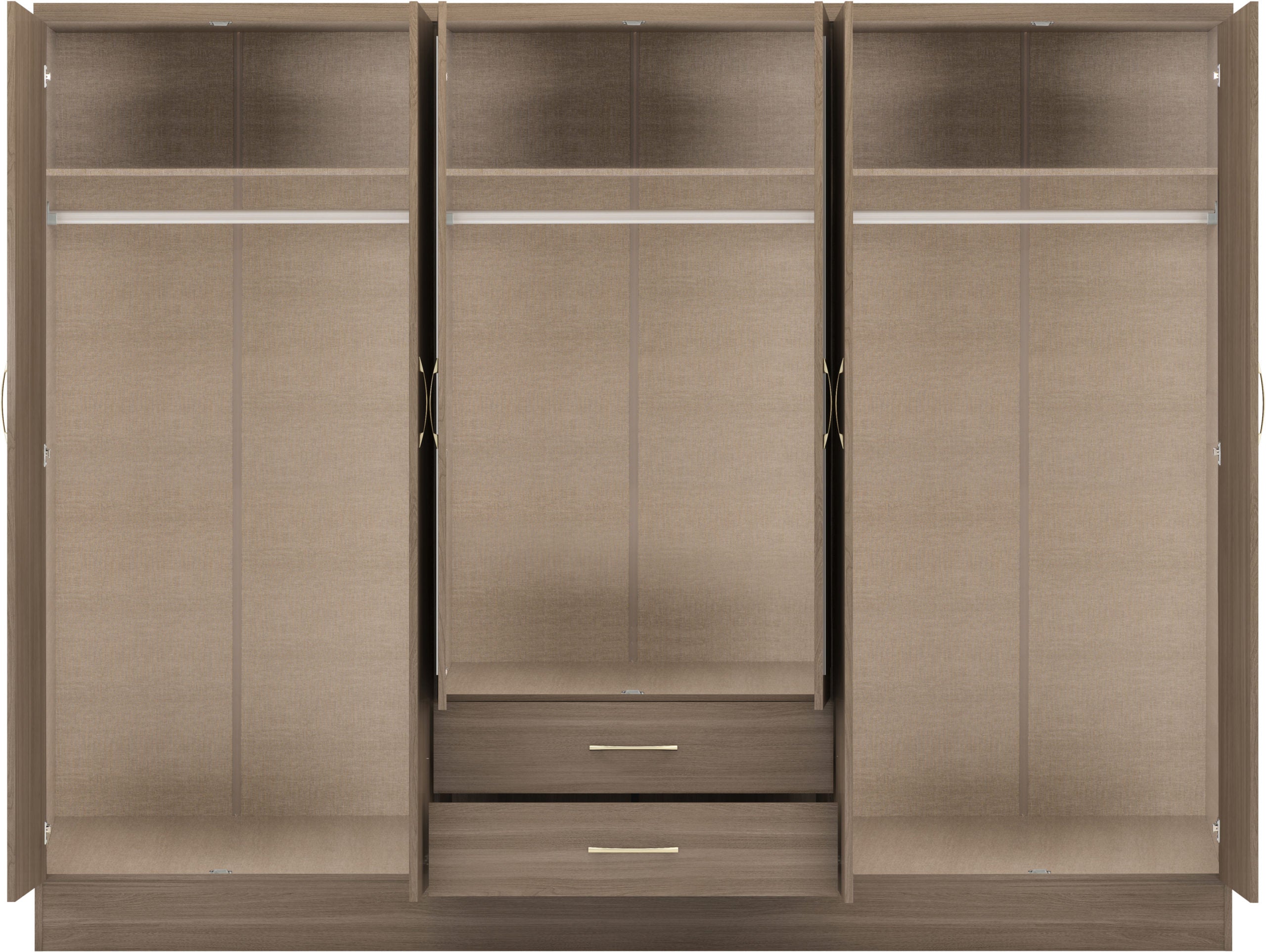 Nevada 6 Door 2 Drawer Wardrobe - Rustic Oak Effect