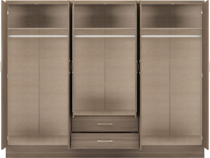 Nevada 6 Door 2 Drawer Wardrobe - Rustic Oak Effect