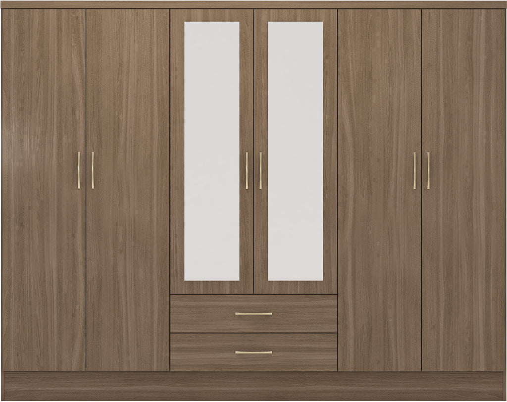 Nevada 6 Door 2 Drawer Wardrobe - Rustic Oak Effect