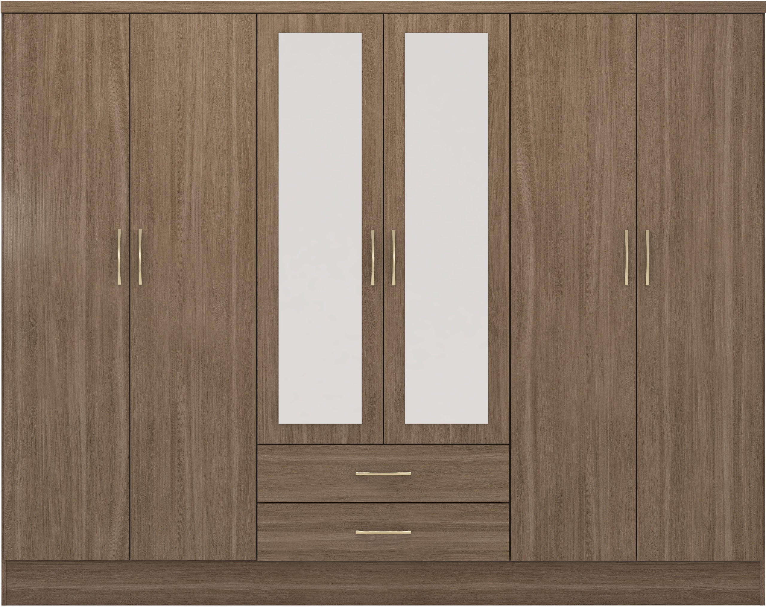Nevada 6 Door 2 Drawer Wardrobe - Rustic Oak Effect