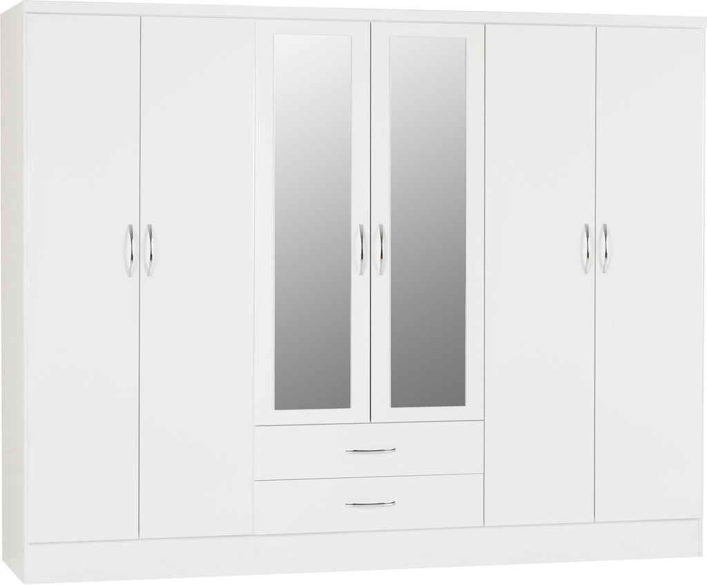Nevada 6 Door 2 Drawer Wardrobe - White Gloss