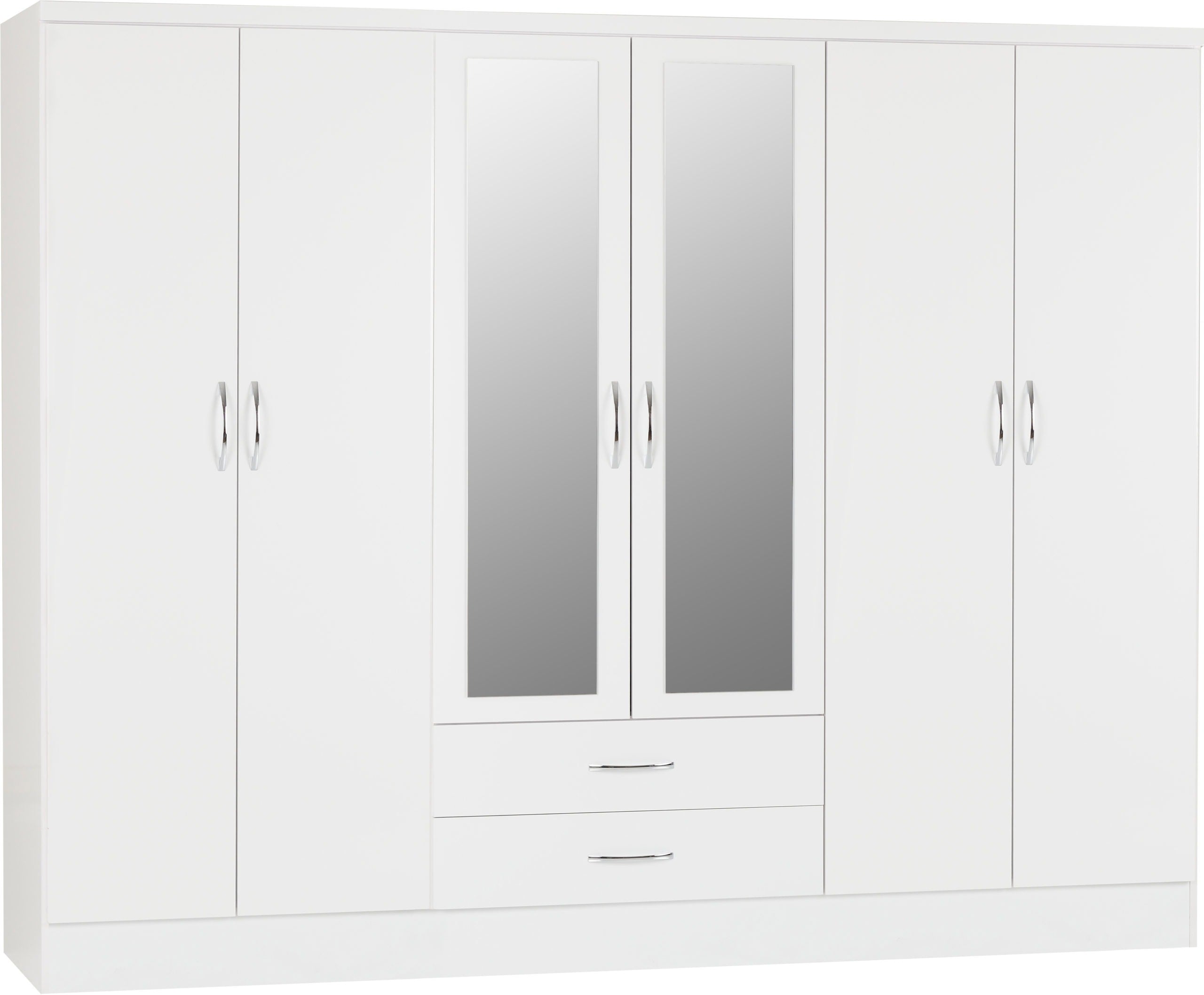 Nevada 6 Door 2 Drawer Wardrobe - White Gloss