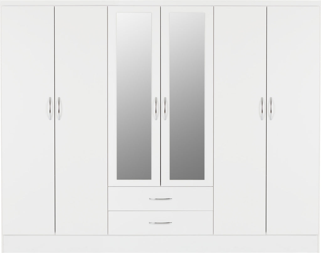 Nevada 6 Door 2 Drawer Wardrobe - White Gloss