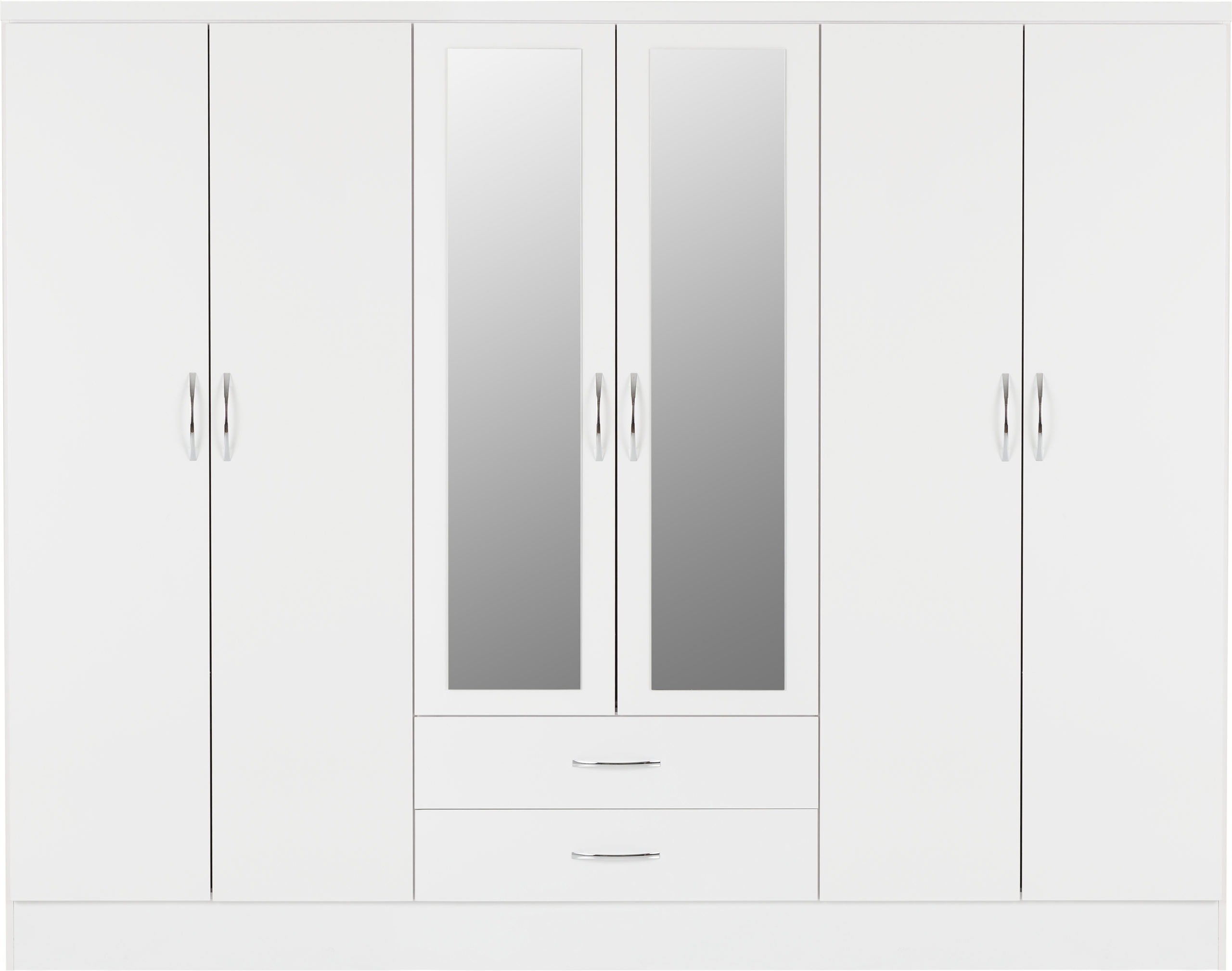 Nevada 6 Door 2 Drawer Wardrobe - White Gloss
