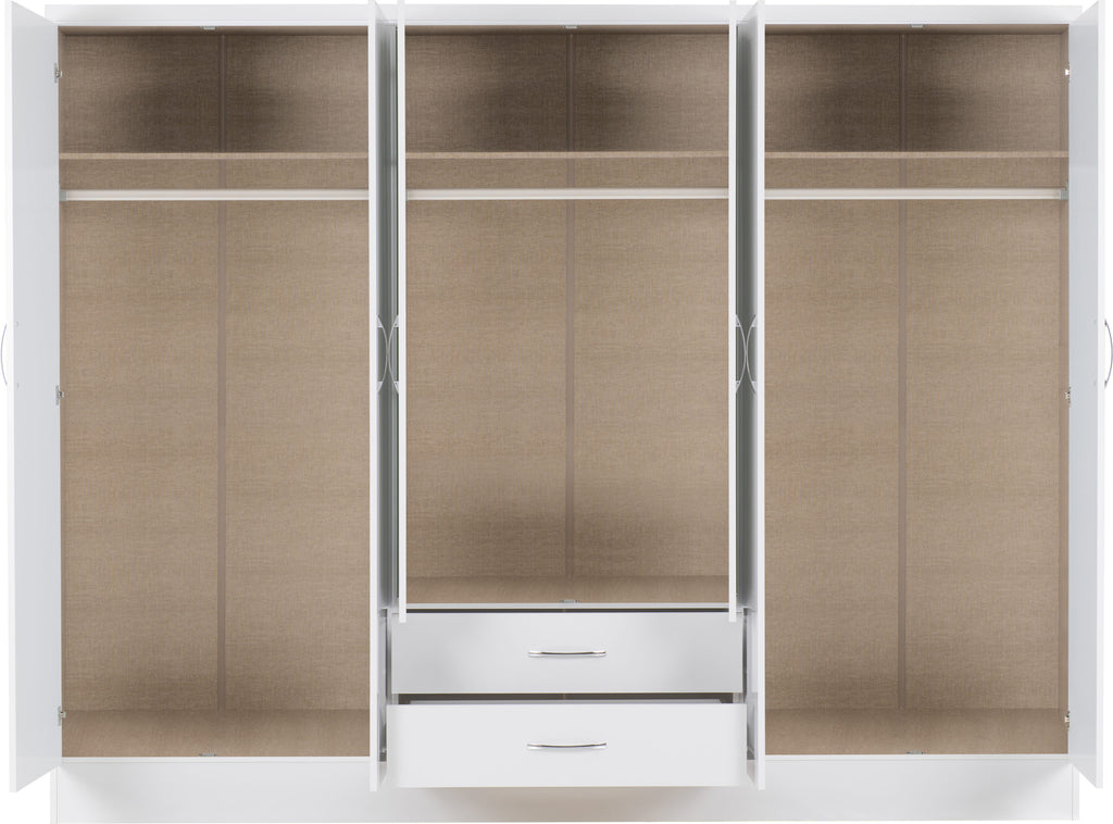 Nevada 6 Door 2 Drawer Wardrobe - White Gloss