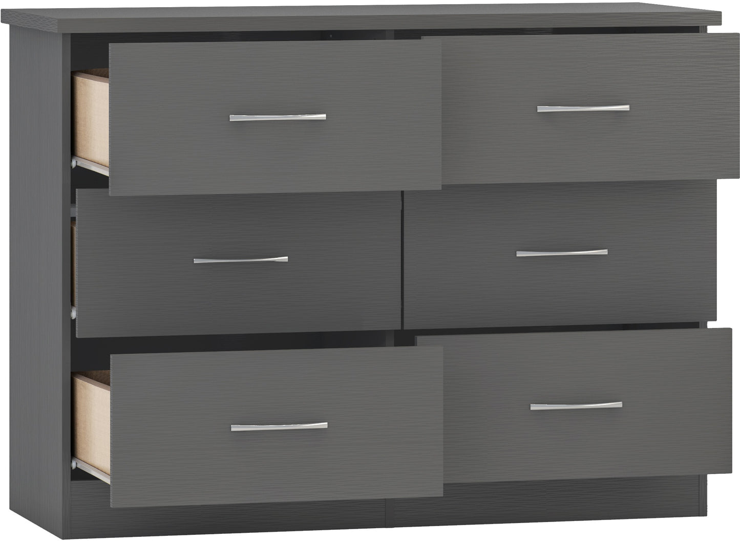 Nevada 6 Drawer Chest - 3D Effect Grey